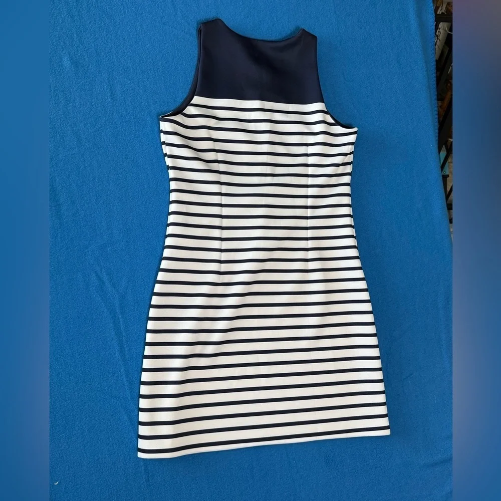 Michael Kors Norwood Striped Front-Zip Scuba Sheath Dress in New Navy Sz‎ 10
